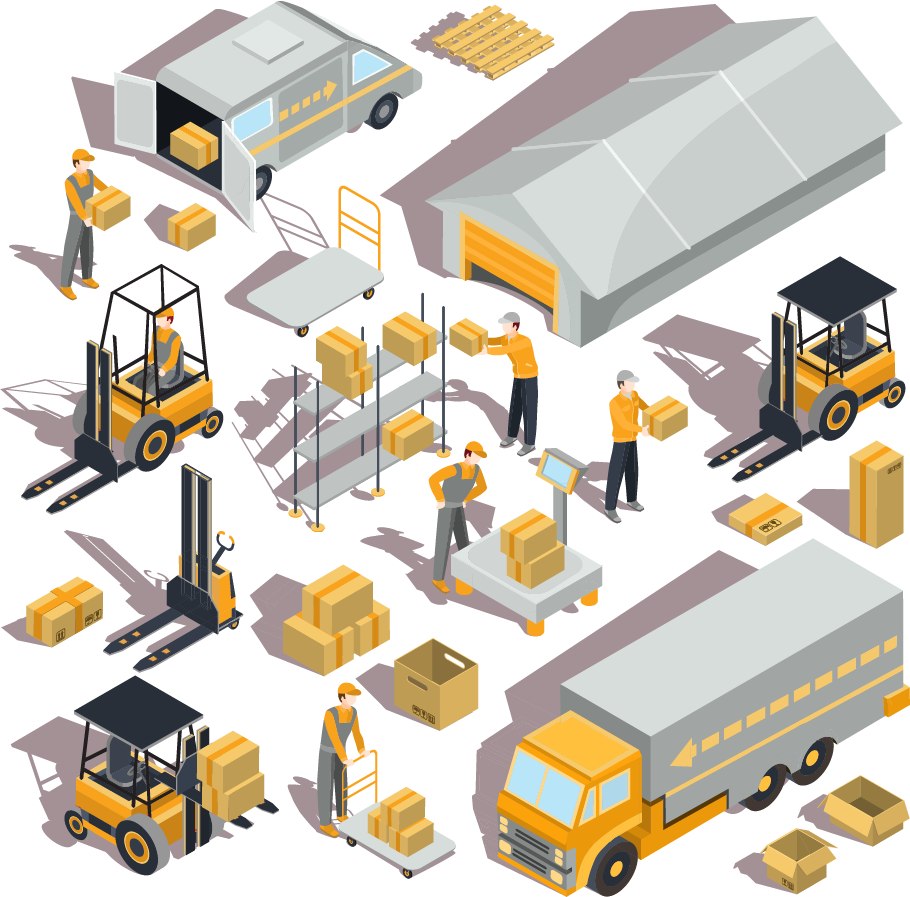 warehouse logistics forklift isometric projection warehouse 400d51ac5d9c0ccd57c873539f223e96
